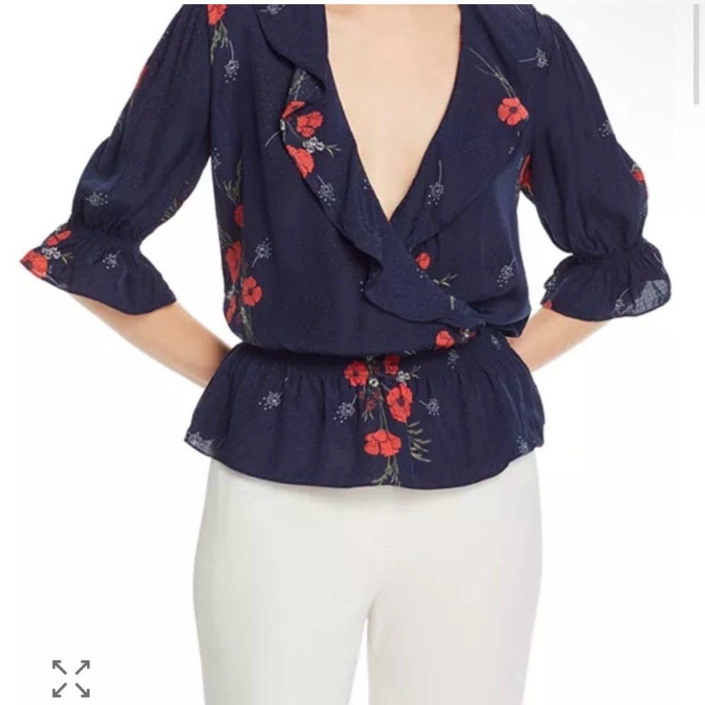 Joie Ottoline Black Floral Ruffle Blouse Peplum Top Size XS